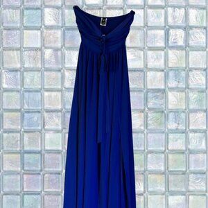 very long dark blue, off-the-shoulder, flowy dress, size xs, never worn